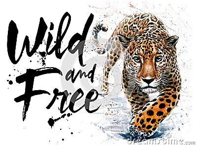 Jaguar watercolor predator animals wildlife, wild and free wildlife print for t-shirt Stock Photo