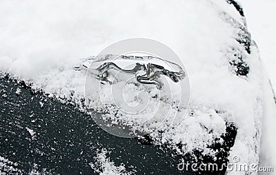 Jaguar car symbol in snow Editorial Stock Photo