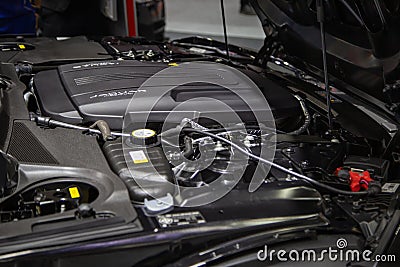 Jaguar F-Type engine room Editorial Stock Photo