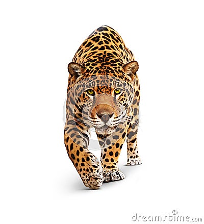 Jaguar - front view, isolated on white, shadow. Stock Photo