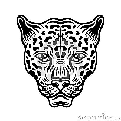 Jaguar head front view vector illustration in vintage detailed monochrome style isolated on white background Vector Illustration