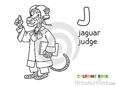 Jaguar judge ABC coloring book Alphabet J Vector Illustration