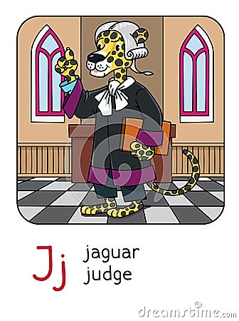 Jaguar judge Animal and professions ABC Alphabet J Vector Illustration