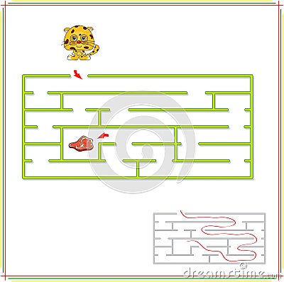 Jaguar must go to piece of meat through the maze and don't get l Vector Illustration