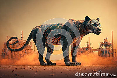 Jaguar panther standing in front Toxic mass from a chemica. Generative AI Stock Photo