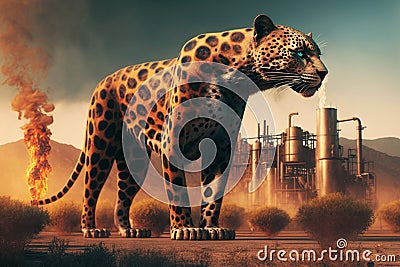 Jaguar panther standing in front Toxic mass from a chemica. Generative AI Stock Photo