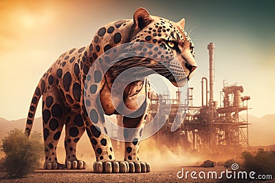 Jaguar panther standing in front Toxic mass from a chemica. Generative AI Stock Photo