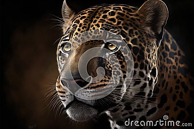 Jaguar portrait, digital illustration painting artwork Cartoon Illustration