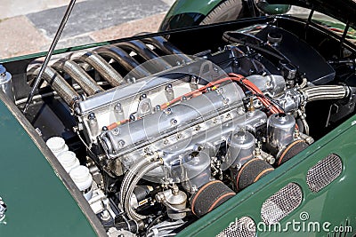 Jaguar retro racing sports car engine close up Editorial Stock Photo