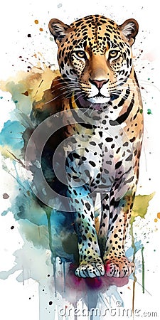 Jaguar watercolor predator animals wildlife Cartoon Illustration