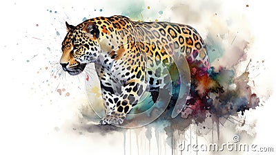 Jaguar watercolor predator animals wildlife Cartoon Illustration