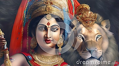 Jai maa durga, sherawali mata, mata rani, jai mata di, Happy Durga Puja Subh Navratri Indian religious, AI Generative Stock Photo