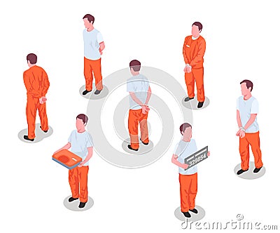 Jail Prisoners Characters Set Vector Illustration