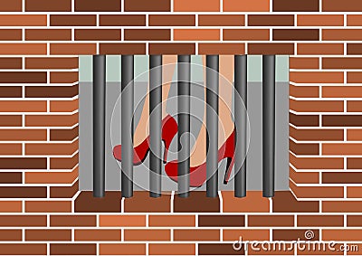 Jail window - female shoes Stock Photo