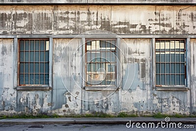 jailhouse exterior with worn window bars Stock Photo