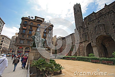 Jaime I monument near medieval Palau Reial in Barcelona Editorial Stock Photo