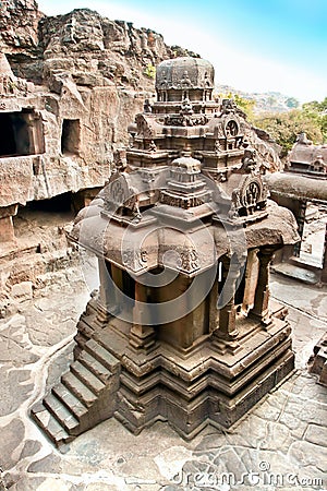 The Jain Temple . Ellora Caves. Stock Photo