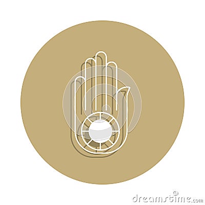 Jainism Ahimsa Hand sign icon in badge style. One of religion symbol collection icon can be used for UI, UX Stock Photo