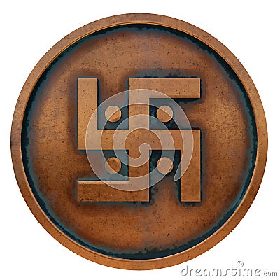 Jainism symbol on the copper metal coin Stock Photo