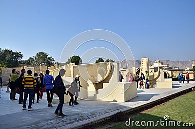 Jaipur, India - December 29, 2014: people visit Jantar Mantar observatory in Jaipur Editorial Stock Photo