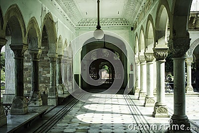 Jaipur, India - October 20, 2012: Interior corridor of Indian architecture with designer pillar captured in an art museum Editorial Stock Photo