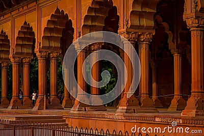 Jaipur, India - September 19, 2017: Muslim architecture detail of Diwan-i-Am, or Hall of Audience, inside the Red Fort Editorial Stock Photo