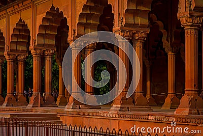 Jaipur, India - September 19, 2017: Muslim architecture detail of Diwan-i-Am, or Hall of Audience, inside the Red Fort Editorial Stock Photo