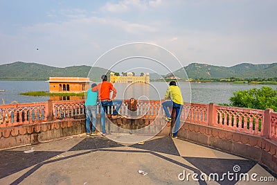 JAIPUR, INDIA - SEPTEMBER 19, 2017: Unidentified people enyoying the view in Maota Lake in Amber Fort in Jaipur Editorial Stock Photo