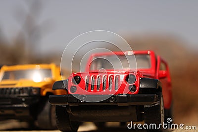 Jaipur, Rajasthan 16 Jan 2023: Classic fifties scale model toy car from the front view. Stock Photo