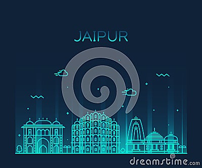 Jaipur skyline trendy vector illustration linear Vector Illustration
