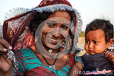 Jaisalmer, India - Dec 31, 2019: Rajasthani gypsy woman in traditional attire Editorial Stock Photo