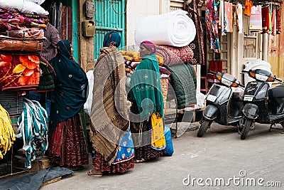 Indian old street market at winter in Jaisalmer, India Editorial Stock Photo