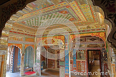 JAISALMER, RAJASTHAN, INDIA - DECEMBER 19, 2017: Mirrored room inside Kothari`s Patawa ki Haveli Museum Editorial Stock Photo