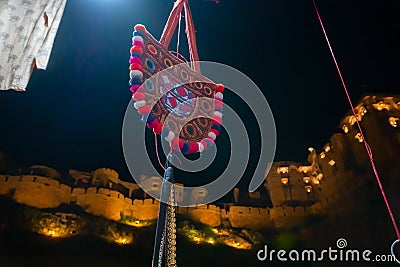 Jaisalmer,Rajasthan,India - October14,2019 : Ladies handbags are being sold at market place beside Jaisalmer Fort or Golden Fort. Editorial Stock Photo