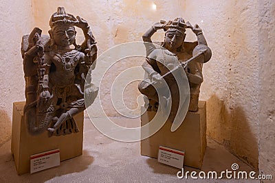 Beautiful stone made antique sculptures of Hindu Gods and Goddesses inside Editorial Stock Photo