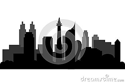 Jakarta City skyline silhouete. Jakarta landmark as Indonesia capital Vector Illustration