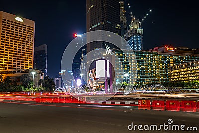 Jakarta Cityscape- Selamat Datang Monumen Editorial Stock Photo