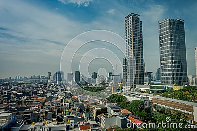 JAKARTA, INDONESIA: Beautiful landscapoe of the city of Jakarta with some huge buildings in Jakarta Editorial Stock Photo