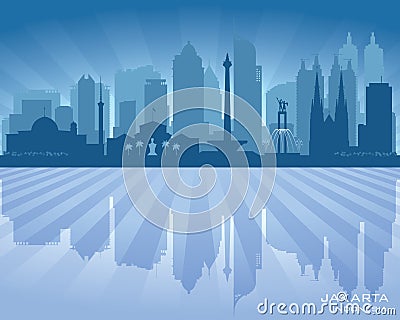 Jakarta Indonesia city skyline vector silhouette Vector Illustration