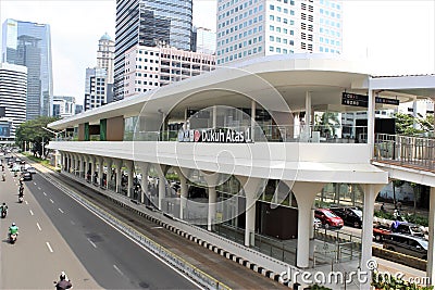 view of the highway in front of the Dukuh Atas bus stop Editorial Stock Photo