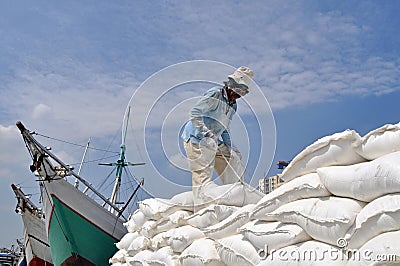 Indonesian labourers activity at the port of Sunda Kelapa in Jakarta, Indonesia Editorial Stock Photo