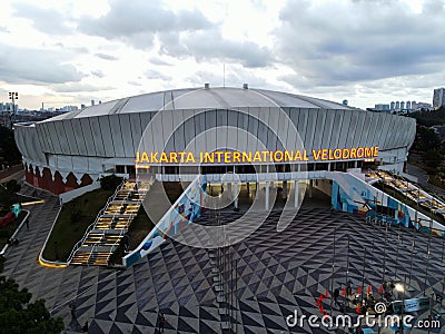 Jakarta. Indonesia. November 20 2020 : Aerial View. Jakarta International Velodrome Building is a building for bicycle competition Editorial Stock Photo