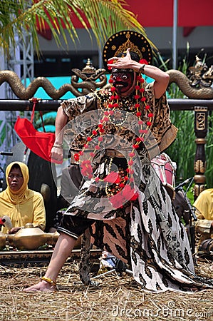 Cirebon mask dance performance at Taman Mini Indonesia Indah, Jakarta - Indonesia Editorial Stock Photo