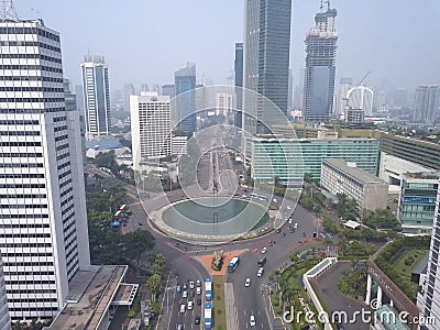 Jakarta, Indonesia - Oct 30, 2019: The Welcome Monument Patung Selamat Datang at Bundaran HI Hotel Indonesia Roundabout Editorial Stock Photo