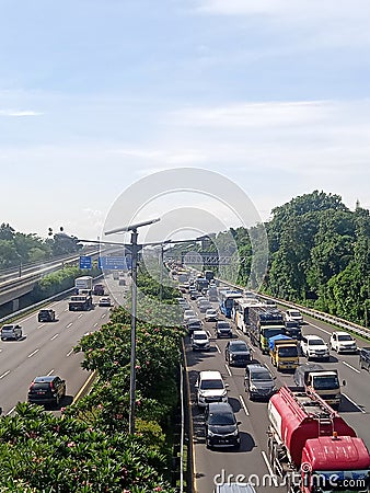 Jakarta indonesia, 24 october 2022, top view, traffic situation, smooth vehicle passing by, top view, in the morning Editorial Stock Photo