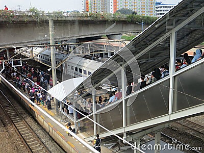 Jakarta train passengers. Editorial Stock Photo