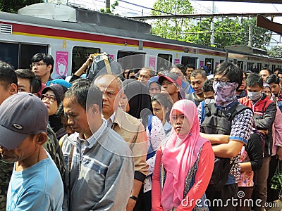 Jakarta train passengers. Editorial Stock Photo