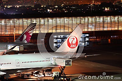 JAL Japan Airlines Jet Undergoing Flight Preparation at Haneda A Editorial Stock Photo