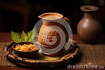 jal-jeera drink served in a clay pitcher with handcrafted lamp Stock Photo