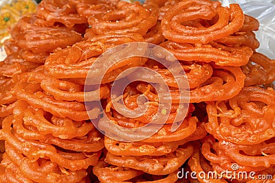 Jalebi Indian sweets sold on street stalls Stock Photo